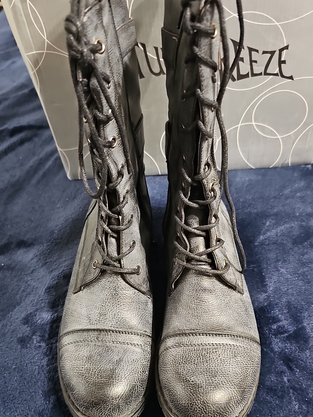 Black-Ash Lace-Up Combat Boots - Women Size 9